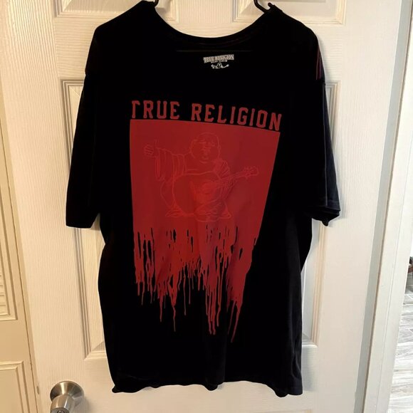 True Religion Paint Drip Tee- Black/ Red 2XL - Picture 1 of 3